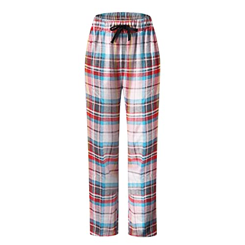Pantalon de pyjama en coton écossais et dentelle pour femme style décontracté