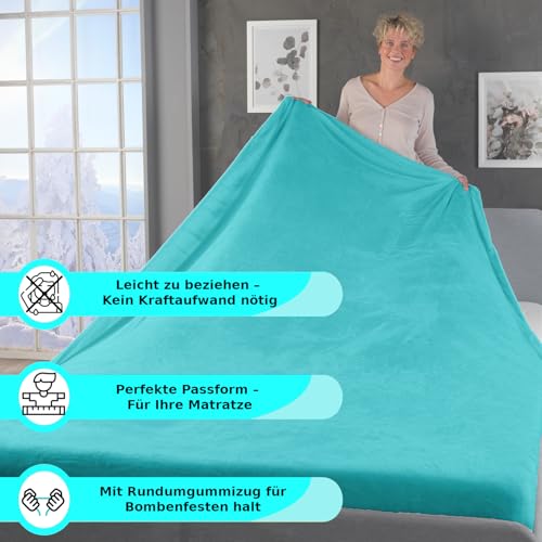 MALIKA® Premium warme Spannbettlaken Cashmere-Touch Bettlaken Jersey Fleece Spannbetttuch Laken, Farbe:Petrol, Größe:140-160 x 200 cm