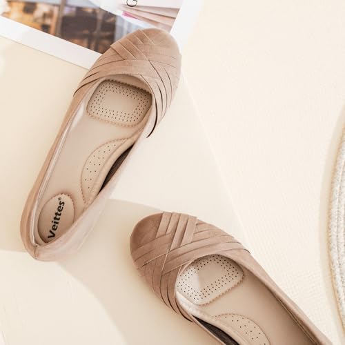 Image of Veittes Women's Wide Width Flat Shoes, Dressy Round Toe Slip On, Soft Comfortable Office Work Daily Walking Ballet Flats.