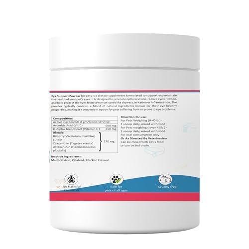 Image of Aniamor Eye Support Powder for Dogs and Cats | Dogs Eye Supplements | Dog Eye Allergy Relief | Chicken Flavor | Dog Tear Stain | All Life Stage |200gm Jar