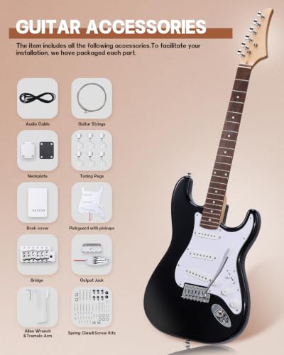 Image of Leo Jaymz DIY ST Style Electric Guitar Kits,Spray-painted Mahogany Body,Laurel Wood Fingerboard and Maple Neck, including all Components (ST-Black New)