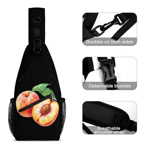 Peach Watercolor Fruit Crossbody Sling Backpack Casual Chest Bag Fanny Pack for Women Men Travel Hiking3