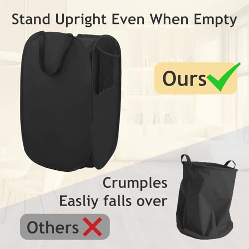 Image of House Again Upgraded Polyester Pop-up Laundry Hamper, 70L (18.5 Gal) Laundry Basket with Durable Handles, Solid Bottom, High Carbon Steel Frame and Side Pocket, Easy to Open and Fold Flat for Storage