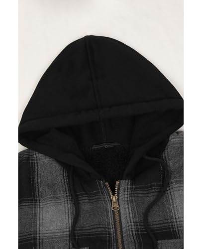 Image of ZENTHACE Mens Sherpa Lined Flannel Shirt Jacket with Hood,Full Zip | All Sherpa Lining,Adjustable Drawstring,4 Utility Pockets,Transitional Weather Layering Coat,Outdoor Walk,Casual Dailywear
