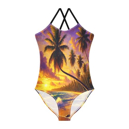 Seaside Palm Tree Bathing Suits for Girls Swimsuit Summer Beach One Piece Swimsuits Swimwear