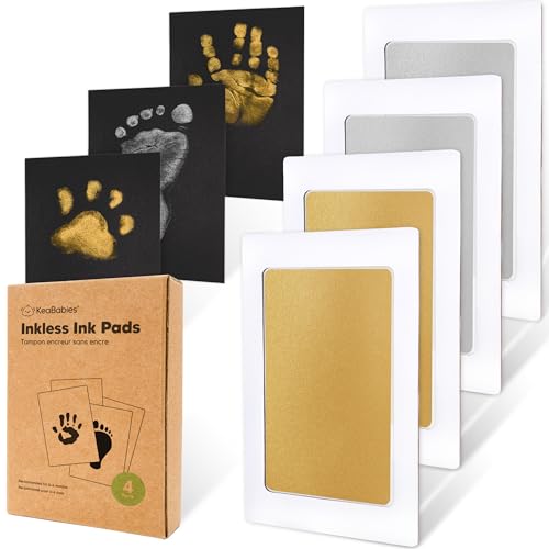 Image of 4-Pack Inkless Baby Hand and Footprint Kit - Mess Free Ink Pad for Newborn Keepsake, Dog Nose & Paw Print Kit, Clean Touch Ink Pad for Baby Hand & Footprints, Ideal New Mom Gifts (Gold/Silver)