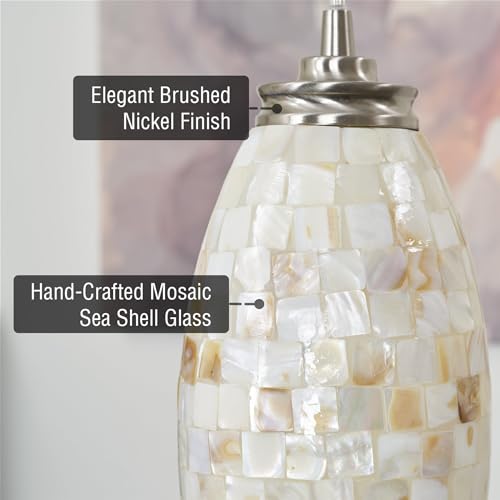 Kira Home Coast 9" Modern Oval Mini Pendant Light + Hand-Crafted Mosaic Sea Shell Glass, Brushed Nickel Finish/Neutral Color - Image 3