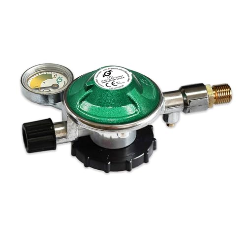 IGT Gasregler 50mbar mit Manometer für Campingaz Gasflasche R 907 904 901 mit Schlauchbruchsicherung Gasfüllstandsanzeige Butangas
