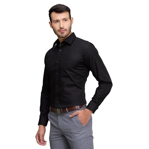 Image of Raymond Men's Slim Fit Solid Pattern Pure Cotton Full Sleeve Semi Cut Away Collar Formal Shirt