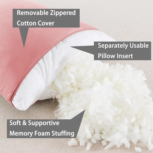 WhatsBedding Memory Foam Body Pillow with Breathable Zippered Cotton Cover, Full Body Pillow for Adults, Long Pillow for Sleeping, Firm Pillow Breathable Fluffy Supportive - Foggy Pink