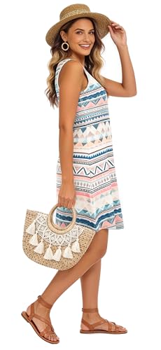 Image of Summer Dresses for Women 2026 Casual Sundresses Beach Cover Ups Sleeveless Tshirt Swing Dress with Pockets