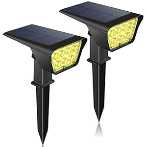 AGOTD Lampe solaire d’extérieur, Lampe solaire de jardin IP65, Blanc chaud 3000K 300LM LED Spot LED décoratif d’extérieur pour la cour, la pelouse et la piscine, 2 pièces