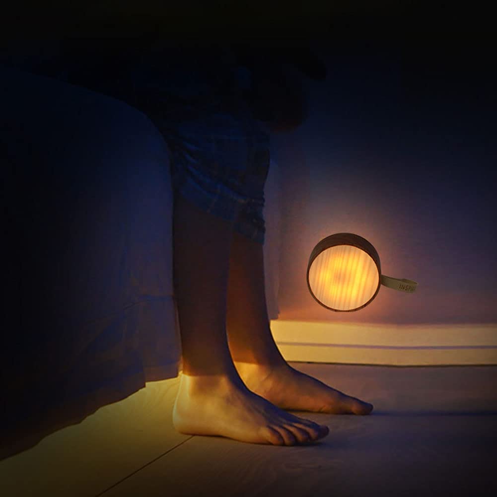 Luce notturna a LED rilevatore di movimento USB ricaricabile luce notturna legno bianco caldo semplice illuminazione rotonda dell'armadio lampade corridoio design magnetico luce notturna portatile