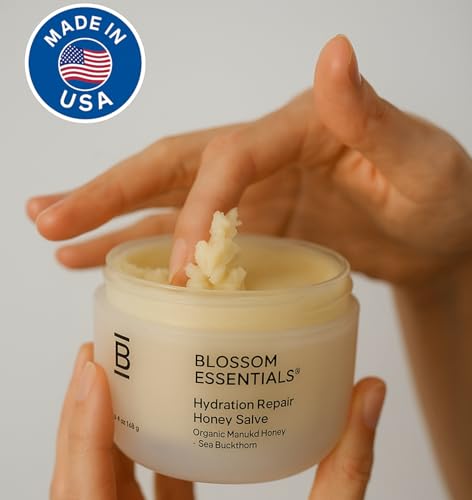 Blossom Essentials Honey Salve, Hydration Repair For Dry & Itchy Skin - Eczema & Psoriasis Relief for Sensitive Skin - Organic Manuka Honey - 4-Ounces (Formerly Honeybutter) - Image 5