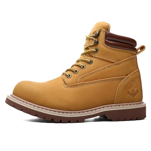 Image of Steel Toe Work Boots for Men 6 Inch Waterproof Non Slip Rubber Comfort Leather Safety Durable Industrial Construction Boots