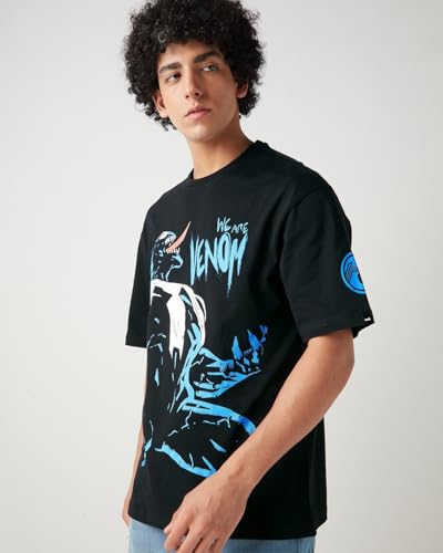 Image of Bewakoof X Marvel Venom Men's 100% Cotton Graphic Print Oversized Fit Half Sleeve Round Neck T-Shirt | Casual Wear | Street Wear | Oversized t Shirt for Men Cotton | Baggy