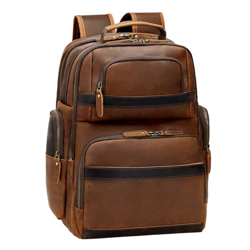 TIDING Men's Vintage Leather Laptop Backpack
