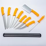 HOOZ Fleischmesser Set 10-teilig mit Hackebeil & Wetzstahl | Profi Küchenmesser aus Edelstahl mit Ergo-Grip Griffen | Fleischmesser Set für präzises Schneiden von Fleisch, Fisch & Geflügel