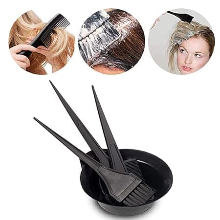 Image of Professional Hair Coloring Dyeing Kit with Mixing Bowl and 3 Application Brushes, Black