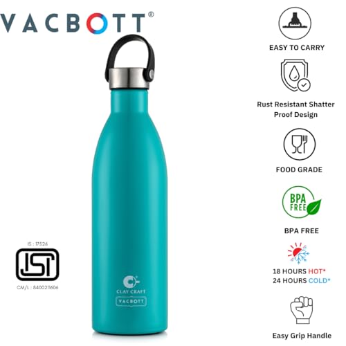 Image of CLAY CRAFT VACBOTT Mezo Double Walled|18 Hours Hot and 24 Hours Cold Vacuum Insulated|Flask Bottle 680ML, 1-Piece Bottles for Travelling|BPA-Free|Leak Proof|BIS Certified|1Year Limited Warranty