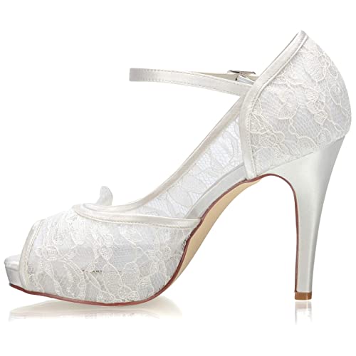 JIAJIA 154814 Women's Bridal Shoes Peep Toe 4.1'' High Heel Lace Satin Pumps Flower Wedding Shoes2