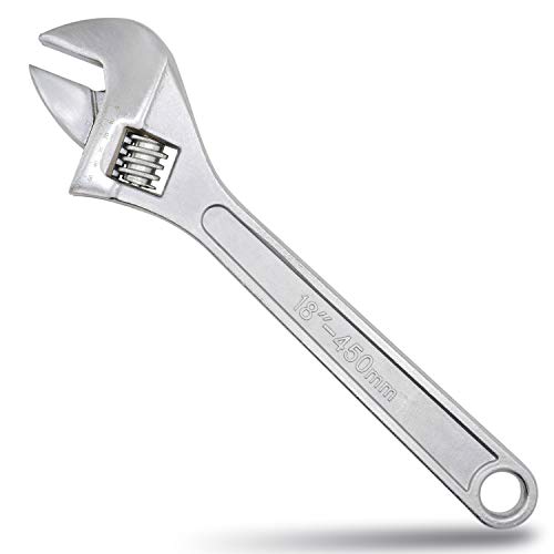 Dr.Luck 18 Inch Silver Adjustable Wrench, 55mm Wide Jaw Opening, Drop Forged Steel Heat Treated Chrome-plated, Professional Garage DIY Classic Proto Tools
