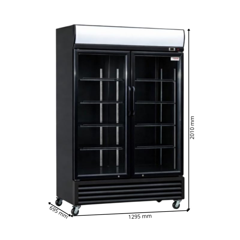 Armario para bebidas genérico 2 puertas acristaladas - 880L - Temperatura 2-8°C - Iluminación LED - Doble acristalamiento - Ruedas - Cierre automático - Canopy Luminoso Publicitario - Negro - 230V