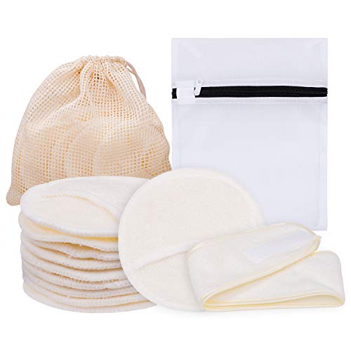 Almohadillas reutilizables para quitar 10 unidades, lavables de algodón de bambú con bolsa de lavandería, diademas y bolsa de almacenamiento, aptas para todo tipo de piel