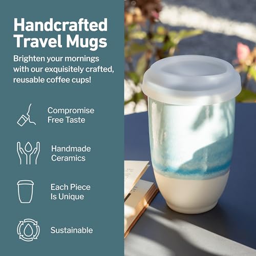 Image of NOVA CERAMICS Travel Mug - Portable Coffee To Go Mug Microwave & Dishwasher Safe Coffee Cups Reusable - Gifts For Women Men Him Her 12oz - Lagoon