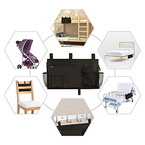 Image of Surblue Caddy Hanging Organizer Bedside Storage Bag for Bunk and Hospital Beds, Dorm Rooms Bed Rails(8 Pockets),Black