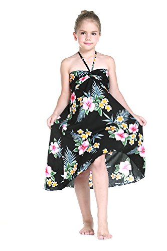 Girl Hawaiian Halter Dress in Hibiscus Black3