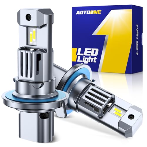 AUTOONE H13 LED Light Bulbs, 60,000LM 10X Ultra Bright 6500K Cool White, 1:1 Halogen Mini Size 9008 Halogen Bulb, 60,000Hrs Lifespan, Plug and Play Driving Fog Light or Running Light, Pack of 2