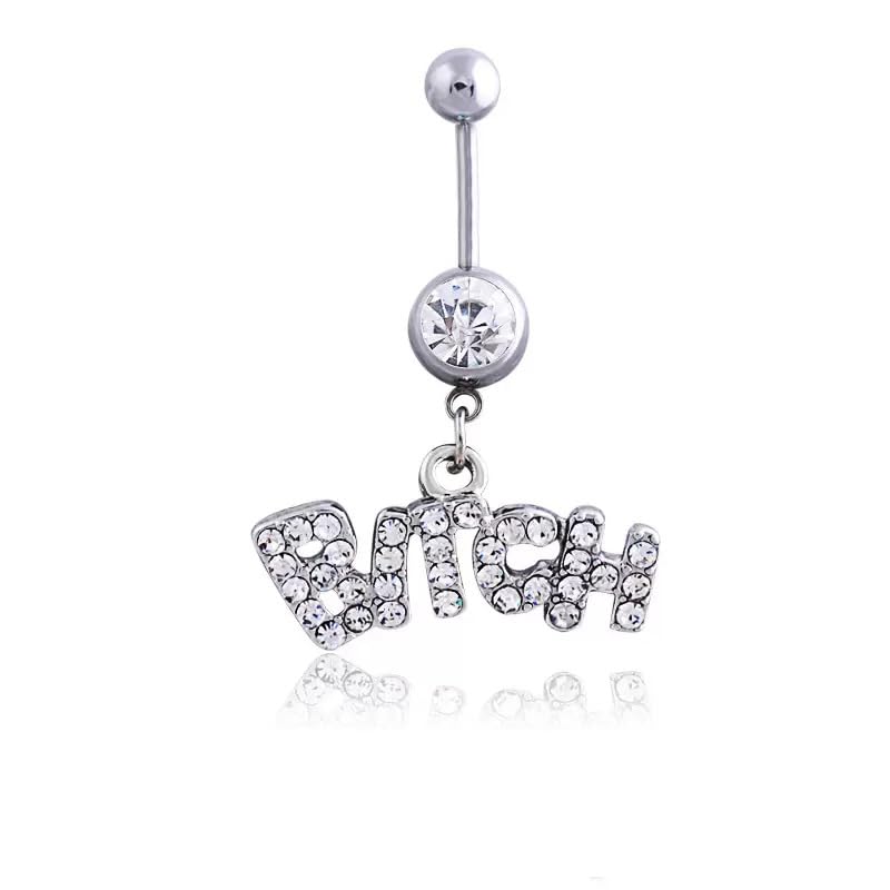 rvm jewels Stainless Steel Crystal Belly Button Navel Ring Silver Pink Bitch Worded Belly Rings For Women-picture-41