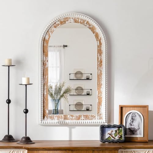Wooden Boho Arched Wooden Wall Mirror Frame Rustic Farmhouse Deco...