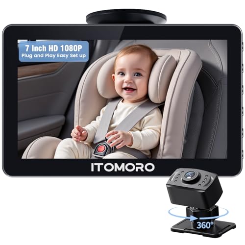 Image of Itomoro Rear Facing Mirrors, 7'' HD 1080P Baby Car Camera, Infrared Night Vision Function Camera with 150° Wide View & 360° Rotatable Easy Installation in 5 Mins