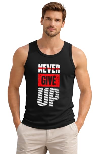 Men's Vest Never Give Up Graphic Print Cotton Vest-image-41