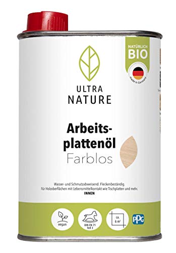 ULTRA NATURE Arbeitsplattenöl 0,5L, Farblos, Vegan, Bio, Lösemittelfrei, Holzschutz