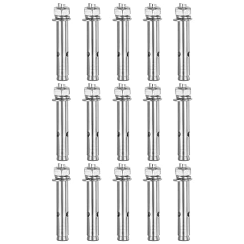 Image of DTGN M10 x 80 Hex Expansion Bolts - 15Pack - Good for Concrete Dry Brick Block Walls - 304 Stainless Steel - Silver