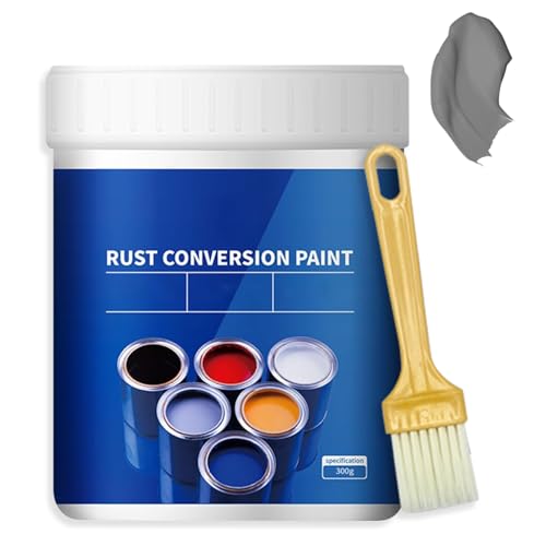 Weatherproof Rust Converter Paint for Metal, Rust Remover for Metal and Primer, Water-Based Industrial Anti-Rust Metallic Paint with Brush, Long-Lasting Rust Prevention & Protection, Grey, 10.7 Oz