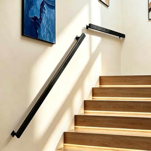 Rampe d'escalier intérieure noire de 300 cm en fer forgé avec support - 8