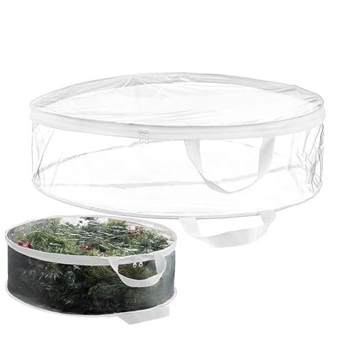 Bolsa de Almacenamiento de Navidad, Bolsa de Almacenamiento para Guirnaldas de Corona de Navidad, Caja Redonda Transparente con Doble Cremallera y Asas, Contenedor de Corona de Guirnalda(61x20cm)