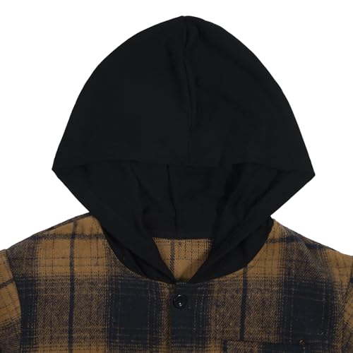 Image of Boys Girls Flannel Shirts Plaid Hoodies Fall Fashion Button Down Shirts | Long Sleeve Shirts Hooded Lightweight Jacket, Perfect for School Mornings, Leaf Piles,Camping, Bonfires, Weekend Adventures