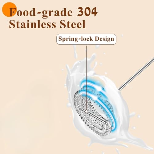 Bacxzomx Elektrische Milchaufschäumer Stab Milchschäumer mit 3 Edelstahl-Schneebesen 3 Einstellbare Geschwindigkeiten Sahneaufschäumer für Kaffee Latte Macha Cappuccino Eier Schlagen