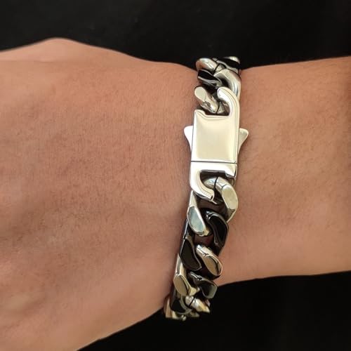 Pulsera Cuban Link para hombre, 12mm cerámica negra miniatura 3