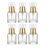 Paquete de 6 botellas de vidrio transparente de 20 ml con bomba de loción rellenables, recipientes de cosméticos de viaje con bomba plateada y tapa transparente, mini tarros dispensadores vacíos para