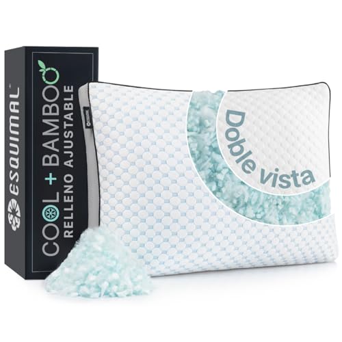 Opiniones y reviews de Almoadas los más solicitados. 44 ESQUIMAL Almohada Cool + Bamboo de Memory Foam Triturado con Gel, Altura y Firmeza Ajustable, Funda Fría Que Reduce el Calor, Lavable, Hipoalergénica y Transpirable (Estándar)