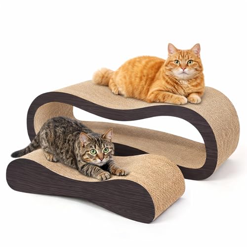 2 in 1 Cat Scratcher Cardboard Lounge Bed Cat Scratching Post Durable Board Pads Prevents Furniture Damage Large Brown