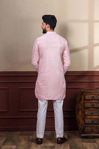 Image of ALMORA Men's Embroidered with Thread Work and Cotton Blend Only Slim Fit Kurta for Men