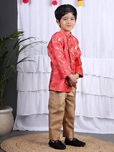 Image of Silk Blend Kids Ethnic Wear Indo Western Sherwani and Pyjama Set For Boys VC413