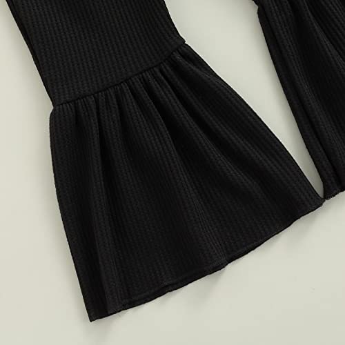 Toddler Bell Bottoms Baby Girls Ruffle Leggings Bell-Bottomed Flare Pants Trousers (I-Black, 1-2T)